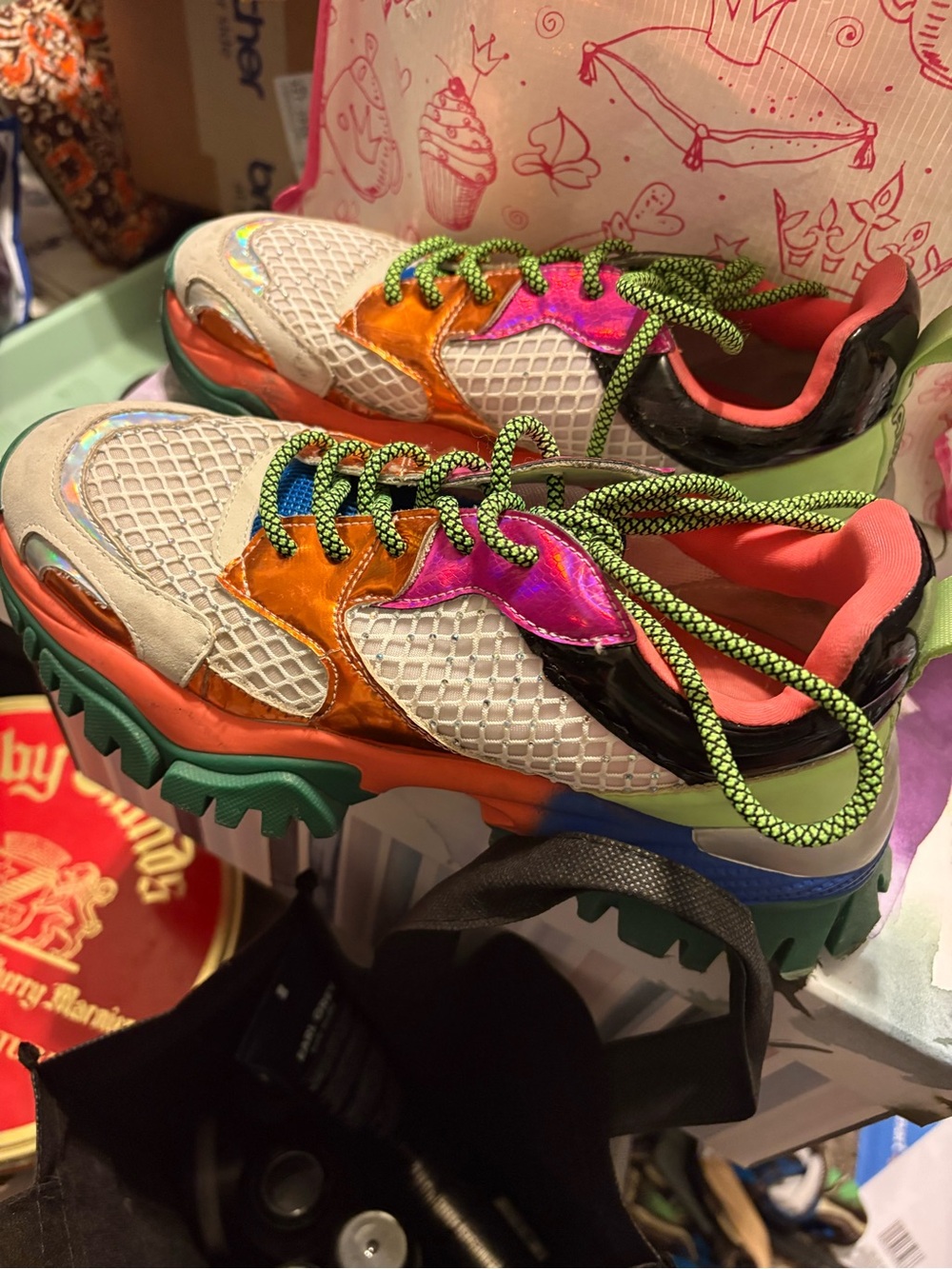Steve Madden Multicolor Chunky Sneakers - White, Green, Orange, Pink, Black